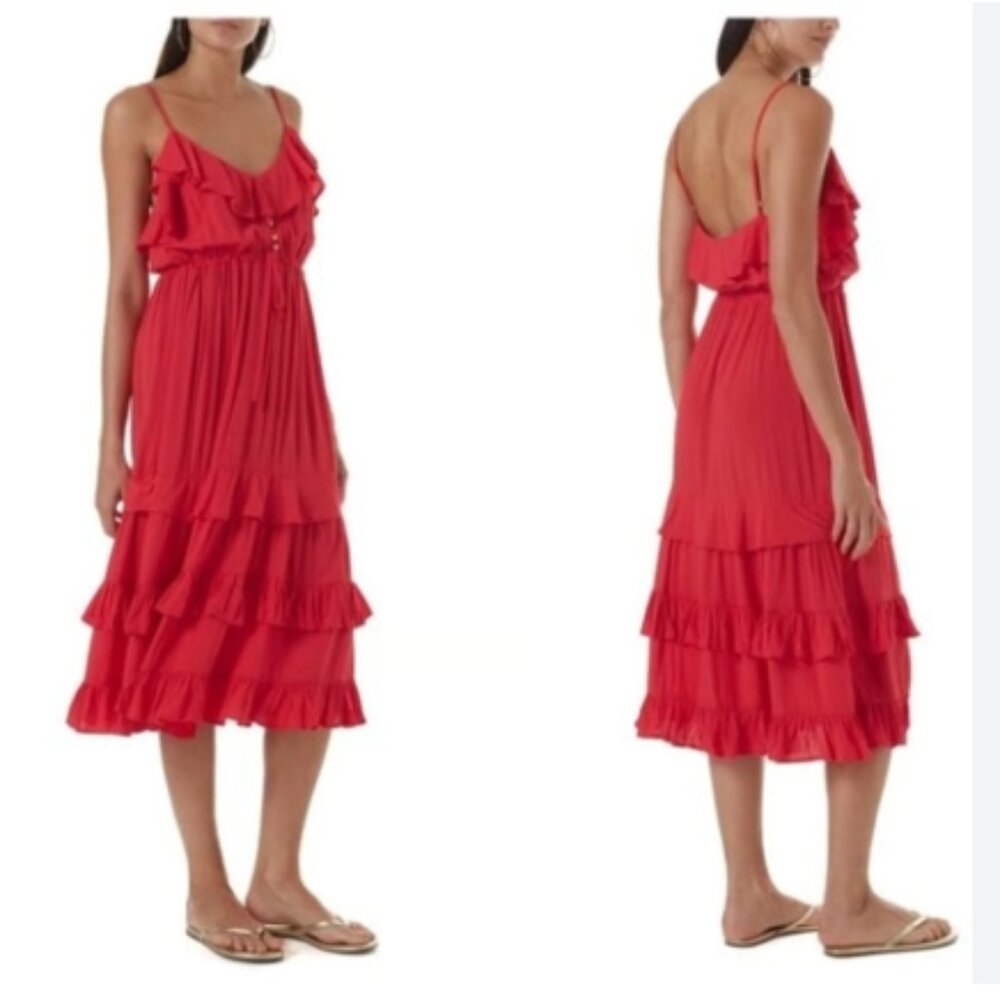 Melissa Odabash Red Ruffled Midi Sundress - Picture 2 of 8